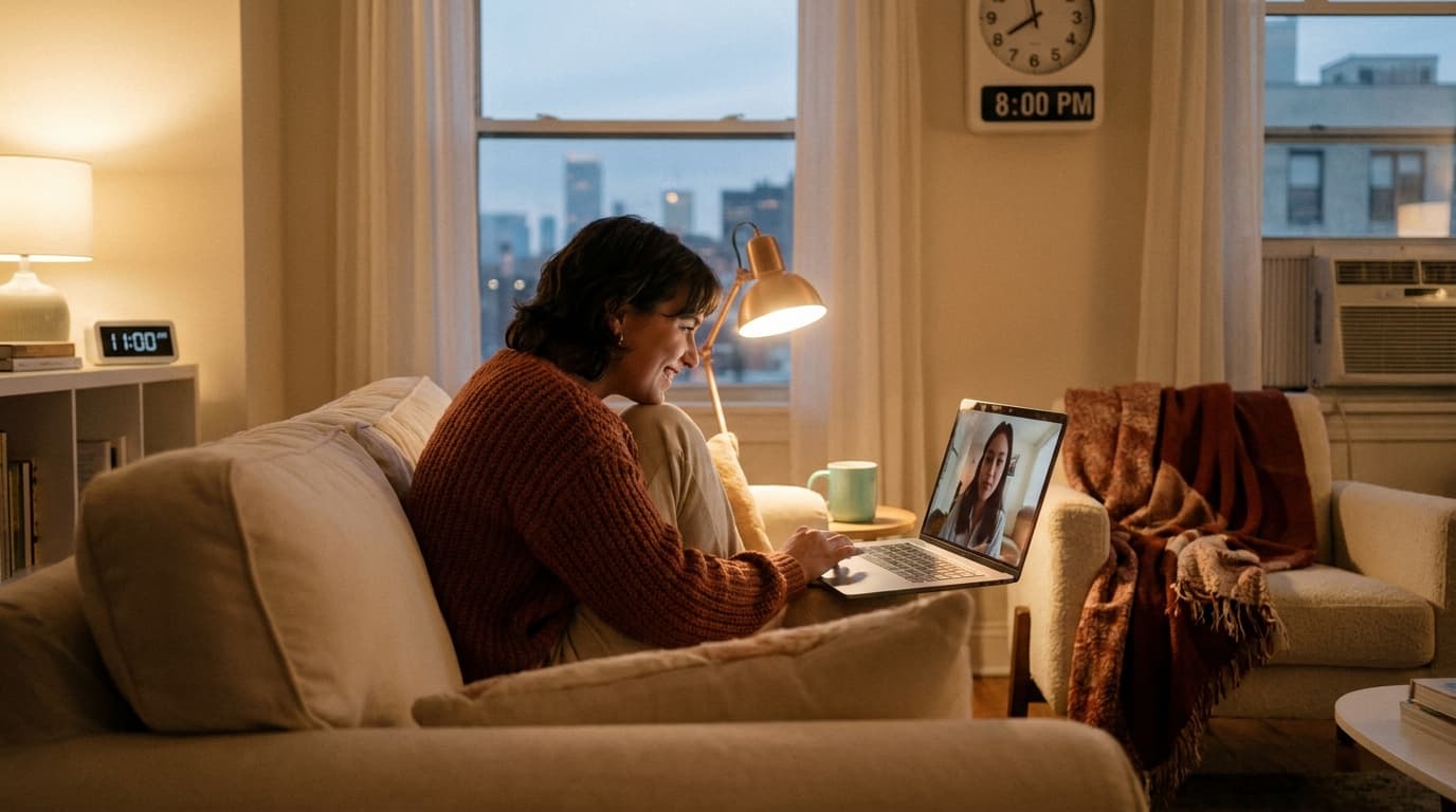 A couple on a warm evening video call