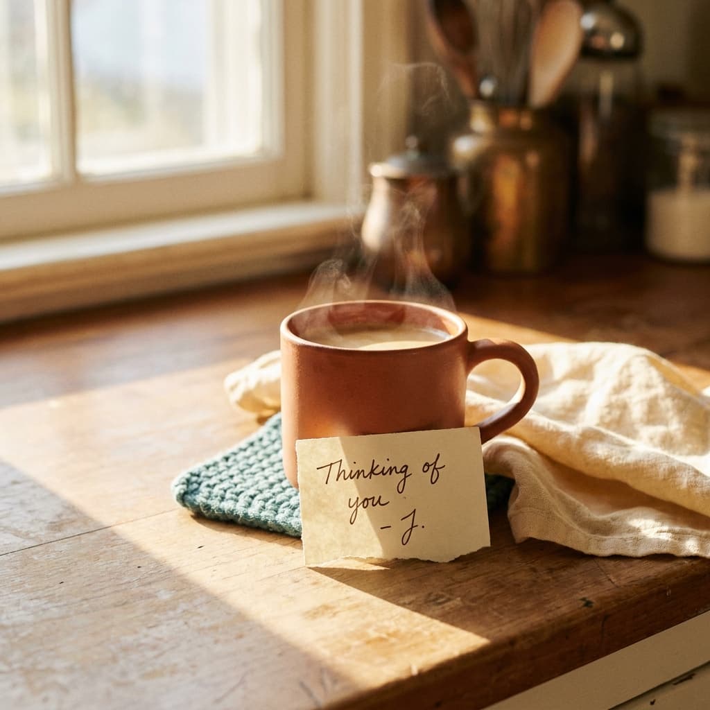 A warm note and coffee left as a small act of care